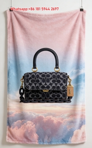 COACH Denim Signature Bag Sky Print Flannel Throw Blanket for Couch C294
